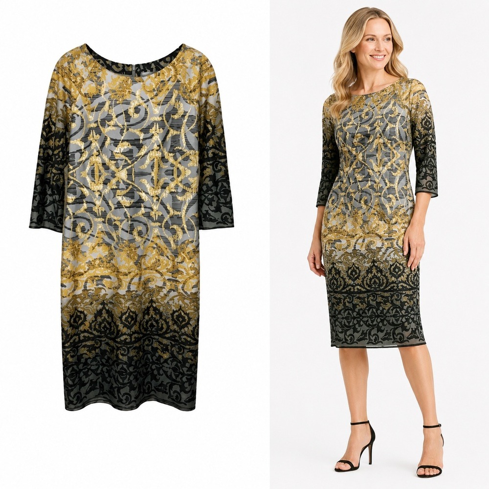Rabbit‎ Rabbit Rabbit Designs Womens 10 Sheath Midi Dress Multi Elegant Stretch